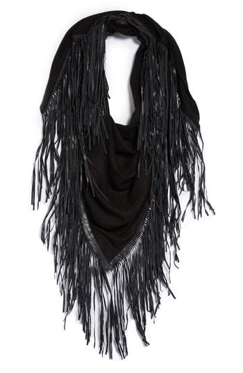 Women's David & Young Faux Leather Fringe Triangle Scarf, Size - Black