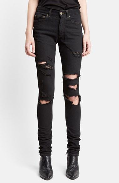 Women's Saint Laurent Destroyed Skinny Jeans