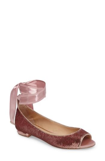 Women's Jewel Badgley Mischka Ankle Strap Skimmer Flat .5 M - Metallic