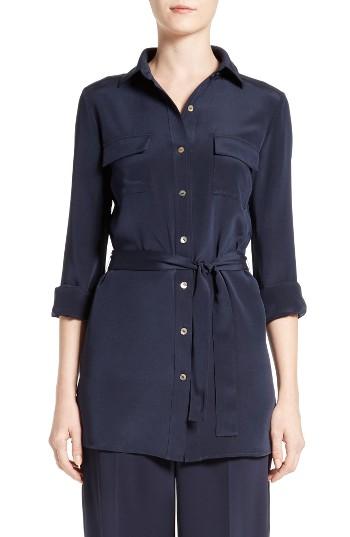 Women's St. John Collection Tie Waist Stretch Silk Crepe De Chine Top