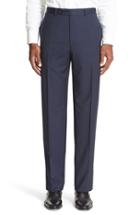 Men's Canali Flat Front Stripe Wool Trousers R Eu - Blue