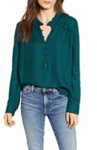 Women's Hinge Ruffle Detail Popover Blouse - Green