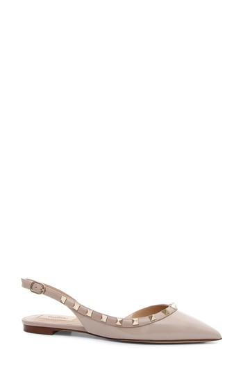 Women's Valentino Garavani Rockstud Slingback Ballerina Flat Us / 35eu - Beige