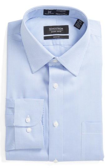 Men's Nordstrom Men's Shop Smartcare(tm) Trim Fit Stripe Dress Shirt .5 - 34/35 - Blue