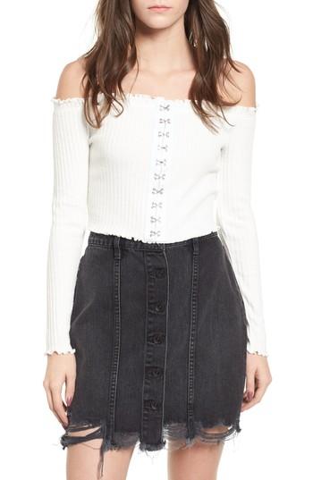 Women's Love, Fire Ribbed Off The Shoulder Top - White