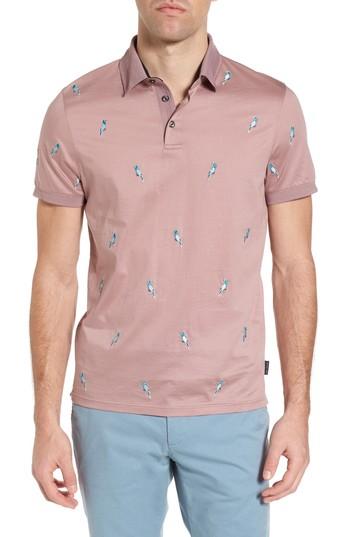 Men's Ted Baker London Scraffy Trim Fit Cockatoo Embroidered Polo (m) - Pink