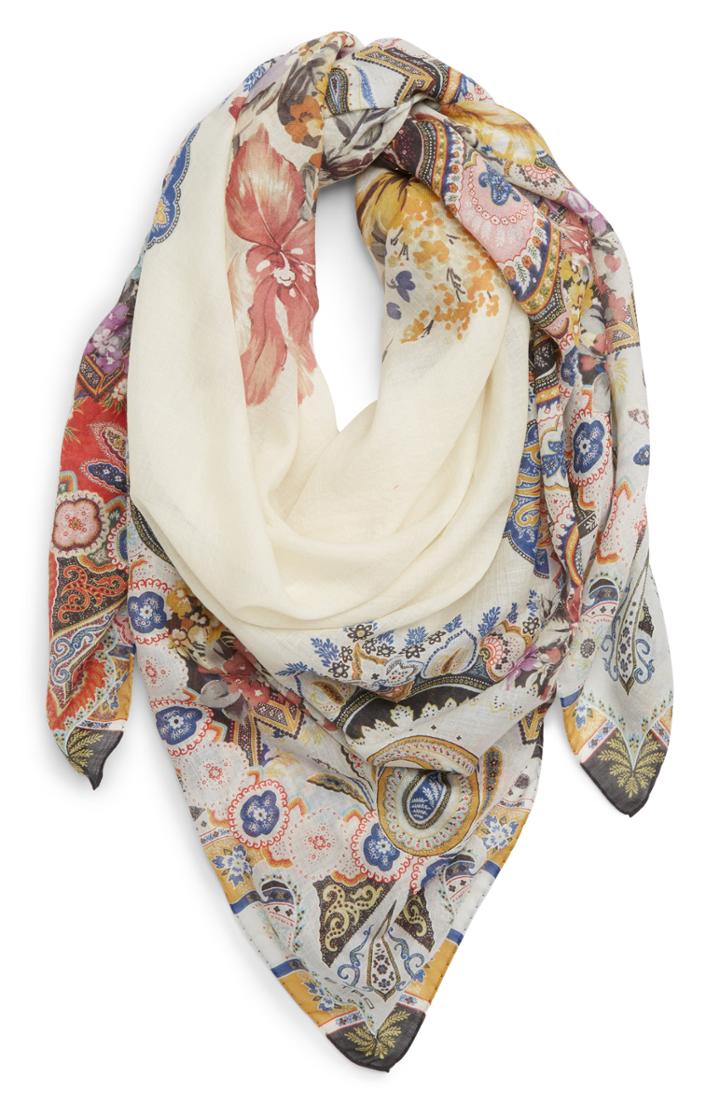 Women's Etro Bombay Square Wool & Silk Scarf, Size - White
