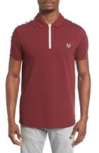 Men's Fred Perry Taped Zip Polo, Size - Burgundy