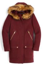 Petite Women's J.crew Chateau Stadium Cloth Parka With Faux Fur P - Red