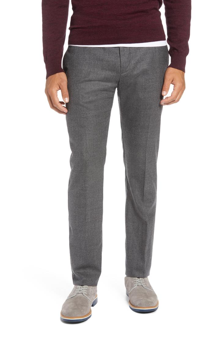 Men's 1901 Flat Front Melange Wool Extra Trim Fit Trousers X 34 - Grey