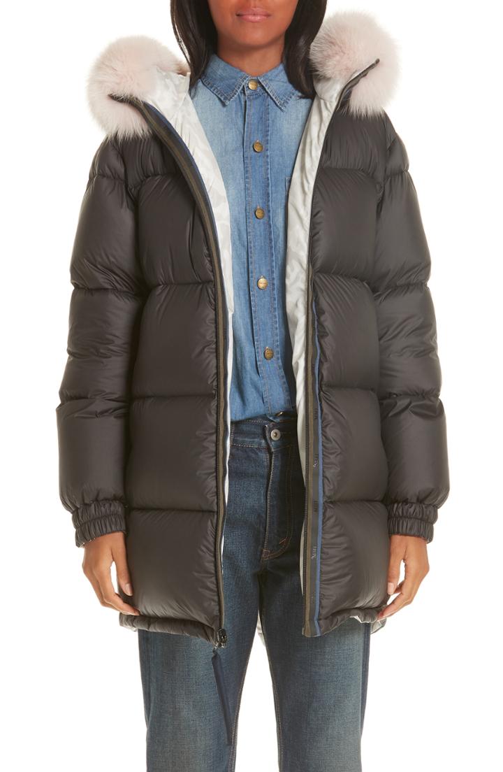 Women's Mr & Mrs Italy Genuine Fox Fur Trim Down Fill Puffer Coat