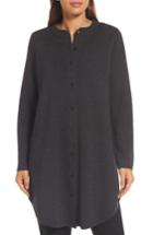 Women's Eileen Fisher Mandarin Collar Merino Wool Cardigan, Size - Grey