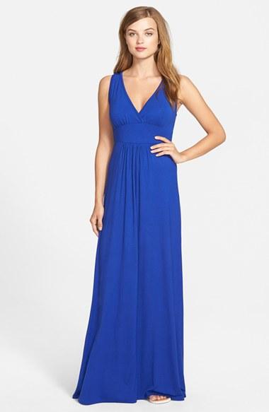 Petite Women's Loveappella V-neck Jersey Maxi Dress, Size P - Blue
