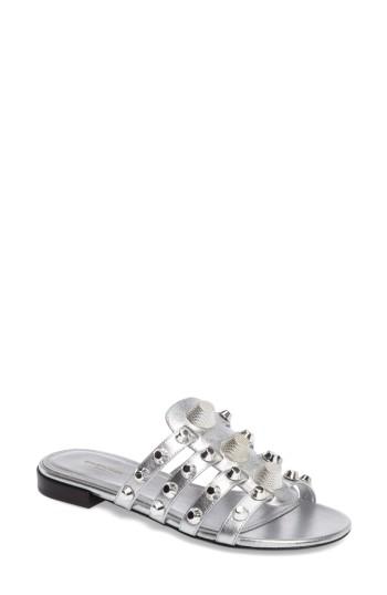 Women's Balenciaga Arena Studded Slide Sandal .5us / 36.5eu - Metallic