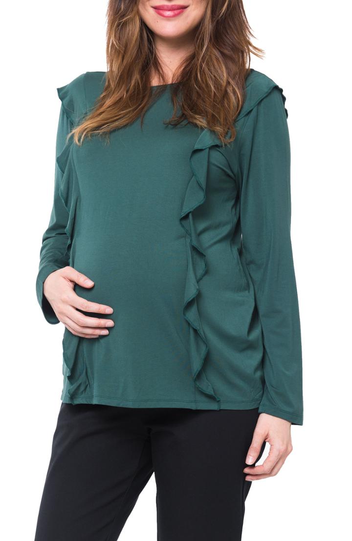 Women's Nom Maternity Fiona Ruffle Trim Maternity/nursing Top - Green