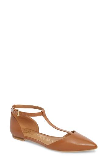 Women's Calvin Klein 'ghita' T-strap Flat M - Brown