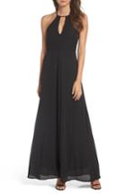 Women's Lulus Halter A-line Chiffon Gown - Black