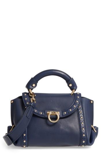 Salvatore Ferragamo Small Sofia Studded Leather Satchel - Blue