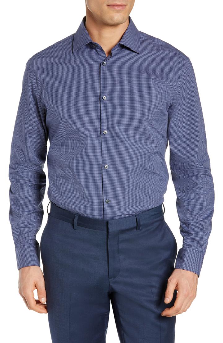 Men's John Varvatos Star Usa Regular Fit Stretch Check Dress Shirt L - Blue