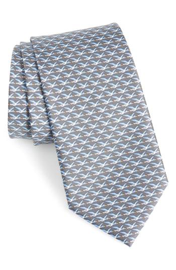 Men's Salvatore Ferragamo Flag Print Silk Tie, Size - Grey