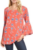 Women's Halogen Bell Sleeve Print Blouse, Size - Red
