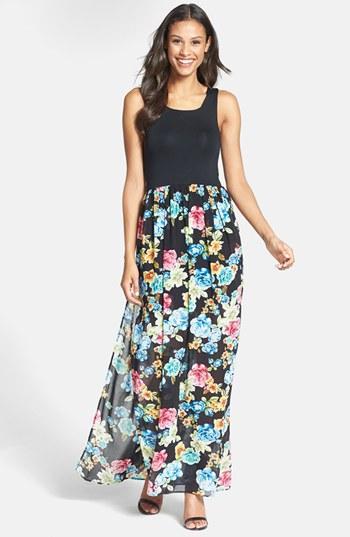 Felicity & Coco Knit Bodice Floral Maxi Dress (nordstrom Exclusive) (regular & Petite) Black Floral
