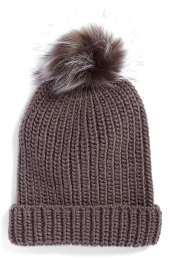 Women's Treasure & Bond Chunky Stitch Beanie With Pom - Grey