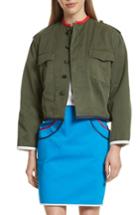 Women's Harvey Faircloth Leather Trim Crop Army Jacket - Green