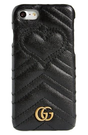 Gucci Gg Marmont Leather Iphone 7 Case - Black