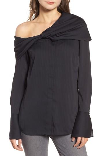 Women's Trouve Draped One-shoulder Top - Black