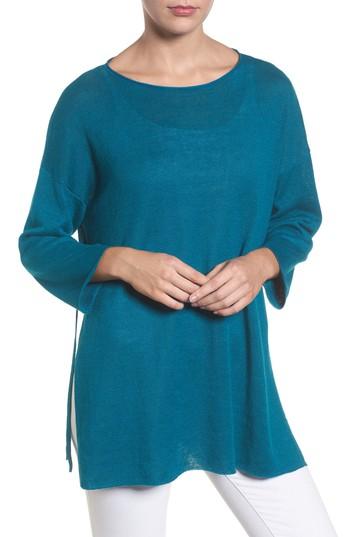 Women's Eileen Fisher Side Tie Organic Linen Sweater - Blue/green