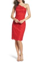 Petite Women's Eliza J One-shoulder Lace Dress P - Red