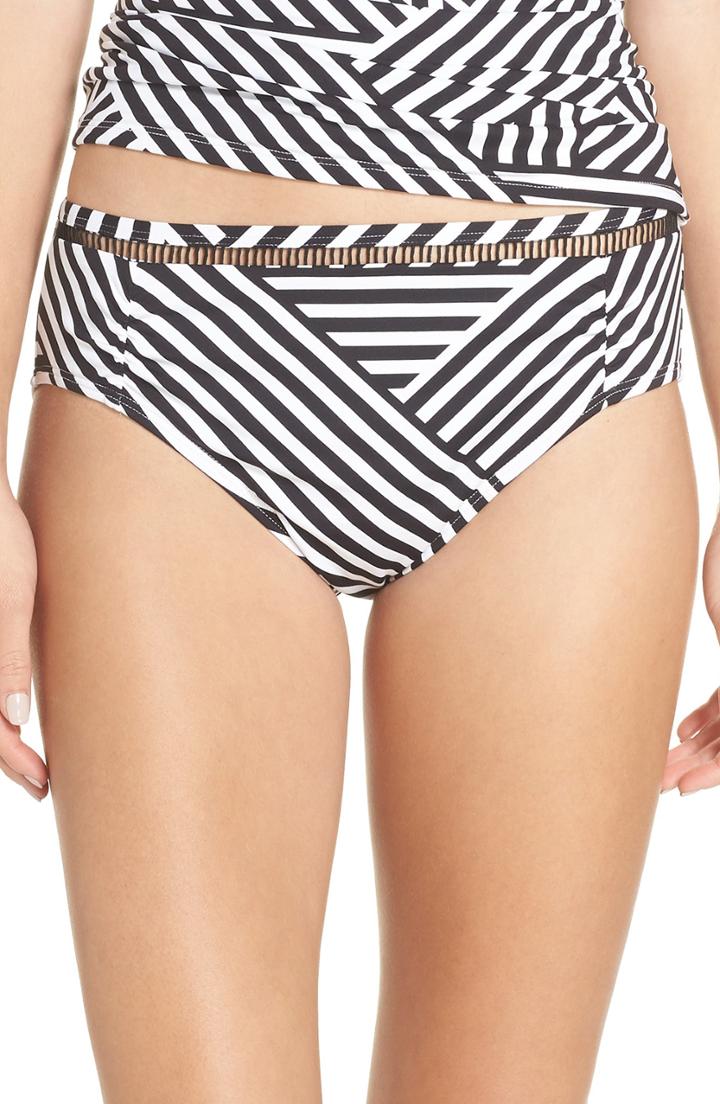 Women's Tommy Bahama Fractured Stripe Bikini Bottoms - Black