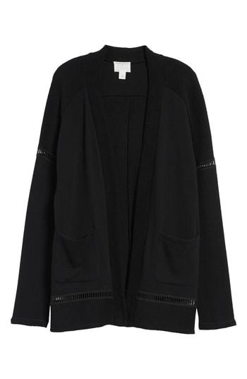 Women's Caslon French Terry Open Front Cotton Cardigan - Black