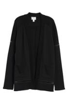 Women's Caslon French Terry Open Front Cotton Cardigan - Black