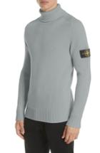 Men's Stone Island Ribbed Wool Turtleneck Sweater - Blue