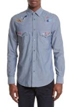Men's Paul Smith Embroidered Chambray Western Shirt - Blue