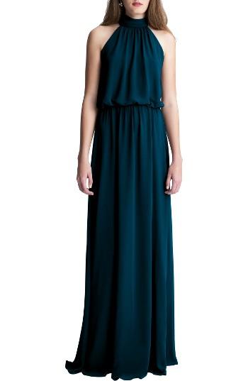 Women's #levkoff High Neck Chiffon A-line Gown - Blue