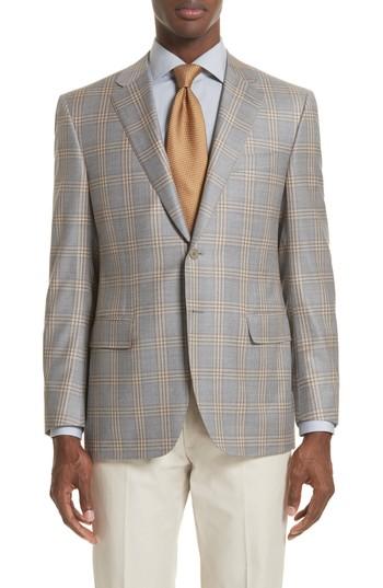 Men's Canali Classic Fit Plaid Wool Sport Coat Us / 48 Eu R - Beige