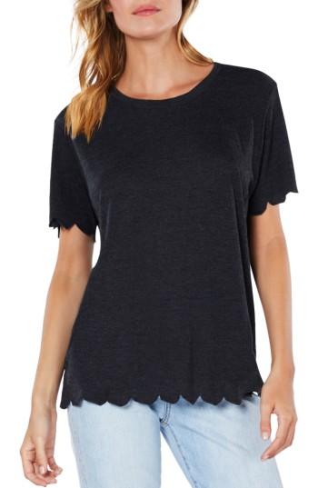 Women's Michael Stars Scallop Edge Tee, Size - Black