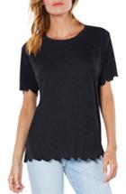 Women's Michael Stars Scallop Edge Tee, Size - Black