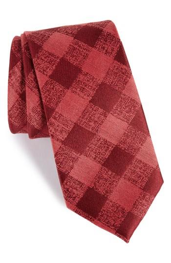 Men's Calibrate Tigrane Check Silk & Cotton Tie, Size - Burgundy