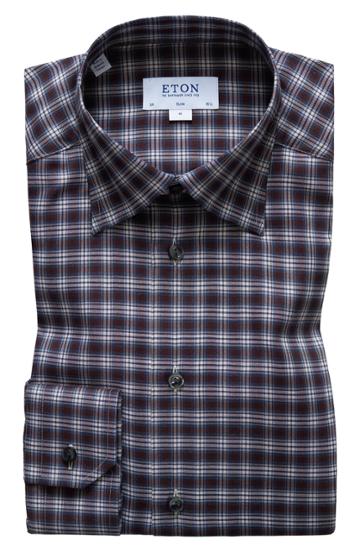 Men's Eton Slim Fit Plaid Dress Shirt .75 - Brown