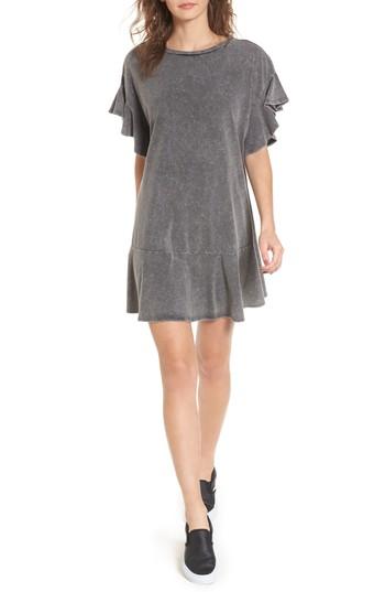 Women's Bp. Stonewash Ruffle Trim Dress - Black