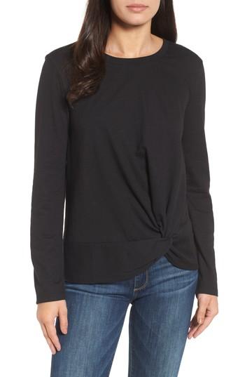 Women's Caslon Long Sleeve Front Knot Tee - Black
