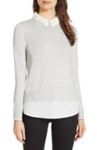 Women's Ted Baker London Nansea Floral Collar Tiered Hem Sweater - Grey