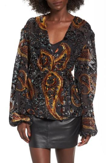 Women's Lioness Lovers & Gamblers Sheer Burnout Velvet Top - Black