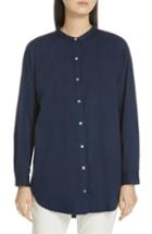 Women's Eileen Fisher Mandarin Collar Organic Cotton Tunic Shirt, Size - Blue