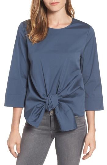 Petite Women's Halogen Tie Front Blouse P - Blue