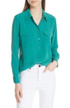 Women's Equipment 'slim Signature' Silk Shirt - Blue/green